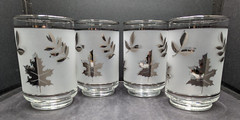Set of 4 Libbey Silver Foliage Leaf 10 oz Tumbler Glasses 4.5″ H VTG Lovely!