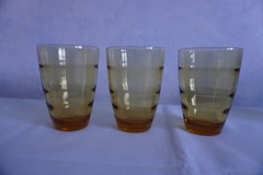 Hazel Atlas Waterfall gold Saturn optic pitcher + 5 highball glass tumblers