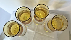 Set of 4 Tulip Cordial Cups – Amber & Clear w/gold colored trim- Twisted Stem