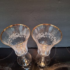 Mikasa Antique Lace Set 2 Iced Tea Water Goblets 8″ Floral Gold Trim Vtg 1990s
