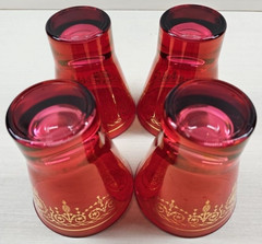 4 Timon Collezione Red Gold Scrolls Old Fashioned Set Tapered Tumblers Italy Lot