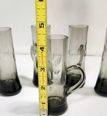Cordial Liqueur Glasses Shot Glass Gray Crystal Cut Etched Handles Set Of 5