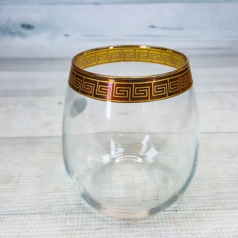Cristalleria Gold Rimmed Border Stemless Wine Cocktail Glass Made in Italy