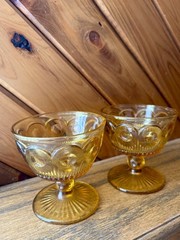 Vintage Amber Glass Dessert Cups Set of 2 Pedestal Sherbet Bowls Cottagecore