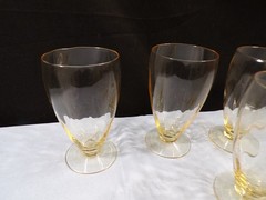 Set of 5 Heisey Sahara Yellow Glass Old Dominion Footed Tumblers Juice Glasses