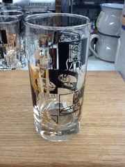 Vintage Highball Cocktail Glass Set of 6 Telephones Through Time Black Gold RARE