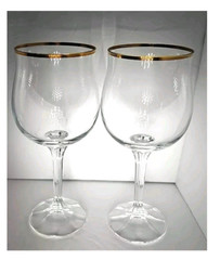 Set Of 2 Crystal Wine Glasses GENEVE By Bohemia 14k Gold Rimmed 9 oz Goblets
