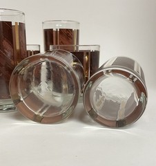 10 ct Vintage Libbey Wood Grain Gold Stripe Tumblers & Old Fashion Rocks Glasses