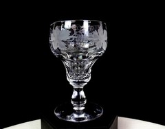Val St Lambert Cut Crystal Vignes Grapes Leaves 4Pc 4oz 4 1/4″ Wine Glasses 1950