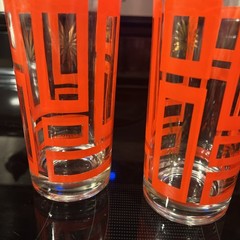 Vintage MCM Red Starburst Geometric Glass (Set of 2) 12 oz Tumblers