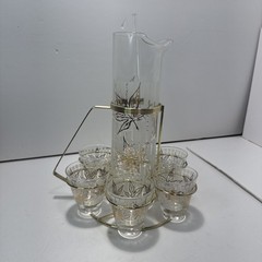 FRED PRESS MID CENTURY 22K GOLD Maple Leaf COCKTAIL CADDY SET ORIG HOLDER 9 PCS