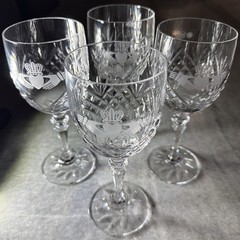 Vintage Galway Irish Crystal Claddagh Older Square Bowl Water Goblets Set of 4