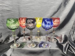 Meissen Color-Cut Crystal Wine Glasses Animal Motif Set of 6