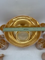 Vintage MCM Fire-King Ware Peach Luster Egg Nog 14 pc Set Bowl/Stand/12 Mugs