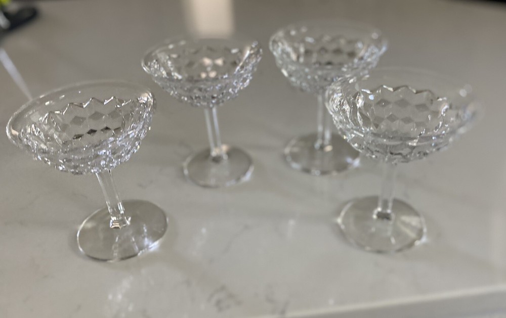 Lot Of Fostoria American Clear Cubist-Champagne/Martini Glasses Stem (2056)