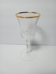 NOS Vintage Royal Crystal Rock Aurea Golden Line Set Of 6 Goblets Wine Glasses