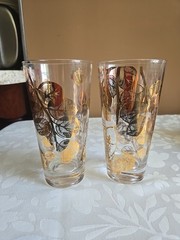 Vintage Gay Fad Gold Leaf Highball Glasses set of 2 MCM Barware 5.75″ pre owned