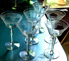 Vtg DECO Set 6 Morgantown CORINTH Tall Sherbet/Champagne Glasses OPTIC c1931