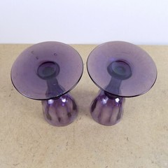 2 Purple Amethyst Wine Glasses Colonial Georgian Style Panel Cut Blown