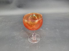 Vintage Iridescent Tangerine Glass Wine Glass with Long Stem 6.5″ Tall