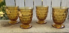 Indiana Whitehall Colony Cubist Amber Gold Footed Juice Glass MCM Set of 4 EUC