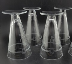 Set of 4 Vintage Etched Crystal Footed Tumblers Glasses with Floral Design