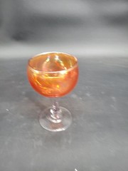 Vintage Iridescent Tangerine Glass Wine Glass with Long Stem 6.5″ Tall