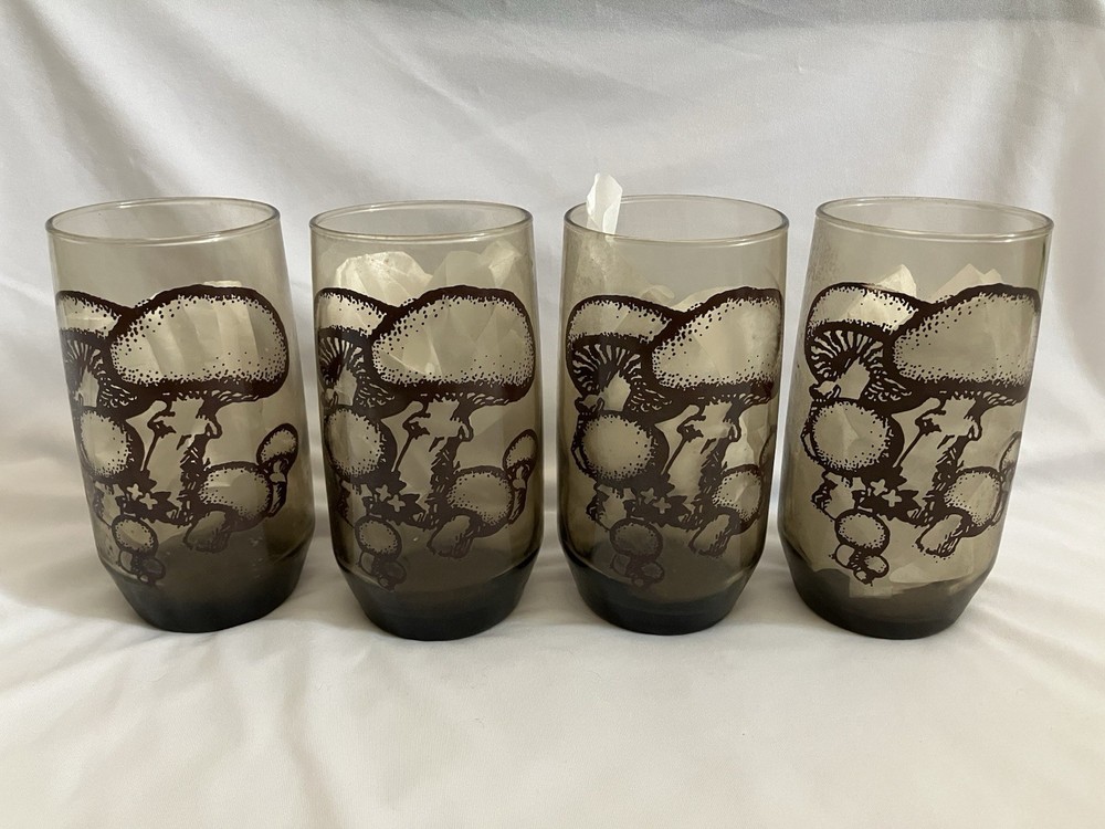 Vintage Anchor Hocking 1974 Merrie Mushroom Drinking Glasses Set of 4