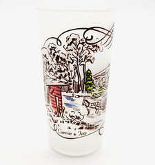 Currier and Ives Frosted Drinking Glass Tumbler Barware Pub Kitchenware Vintage