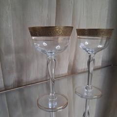 Tiffin Franciscan Minton Optic Paneled Gold Rimmed Champagne Sherbet Glasses