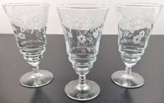 (3) Rock Sharpe Halifax Iced Tea Set Vintage Floral Cut Stemware Libbey MCM Lot