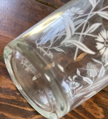 Large 6.5” Vintage Clear Glass Cup Vase – White Wheat W/ Greek Gold Around Top