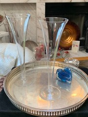 Elegant Pair of Hollow Stem Trumpet Style Champagne Toasting Flutes 9 3/4″