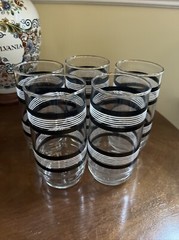 Vintage Black & White Stripped Glasses MCM Set of 5