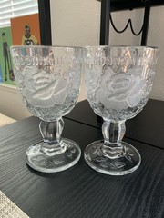 Vintage Madonna Inn Glassware “Wild Rose” Goblet LG Wright Fenton 6.5in