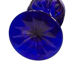 Vintage Set 5 Cobalt Blue Glass Double Ring Water Wine Goblets LG Wright 6″ Tall