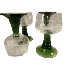 Luminarc FRANCE Glass Wine Goblets Emerald Green Stem Ribbed Grape Vine Set Of 4
