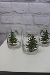 Set of 4 Spode Christmas Tree Old Fashioned 10 oz Gold Rimmed Glasses