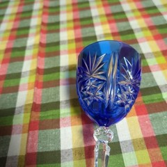 Wine Glass Kiriko Engraved on the glass #16 14.5×6.5cm/5.7×2.55″ set of 2 Blue