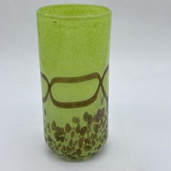 Aventurine Hand Blown Art Glass Lime Green & Copper Highball Glass Or Vase