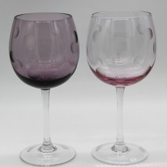 Marquis By Waterford Etched Polka Dot Crystal Wine Glasses Pink Purple Valentine