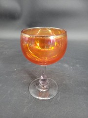 Vintage Iridescent Tangerine Glass Wine Glass with Long Stem 6.5″ Tall