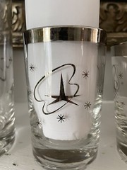 Mcm Atomic Highball Juice Cocktail Glasses with Silver Star Streamer Design Vtg
