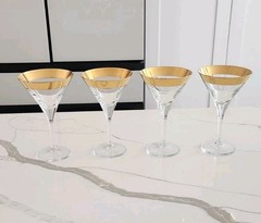 Set of 4 Gold Band Martini Glasses – Williams Sonoma Style – Vintage Elegant Bar