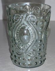 Vintage Green Iridescent 4 Part Pressed Flint Glass Hobnail Bullseye Tumbler