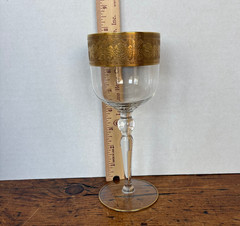 2 Pc Glastonbury Lotus Goldenrod Pattern Water Wine Goblets 22K Gold Encrusted