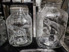 Hand Etched Glass Jar Airtight Canister Sandblasted (Sand Carved) Clamp Lid