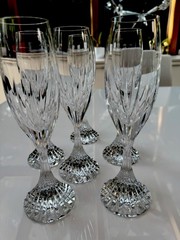 Set of 6 Baccarat Crystal Massena Champagne Flutes Glasses. 8 1/2 inches Tall