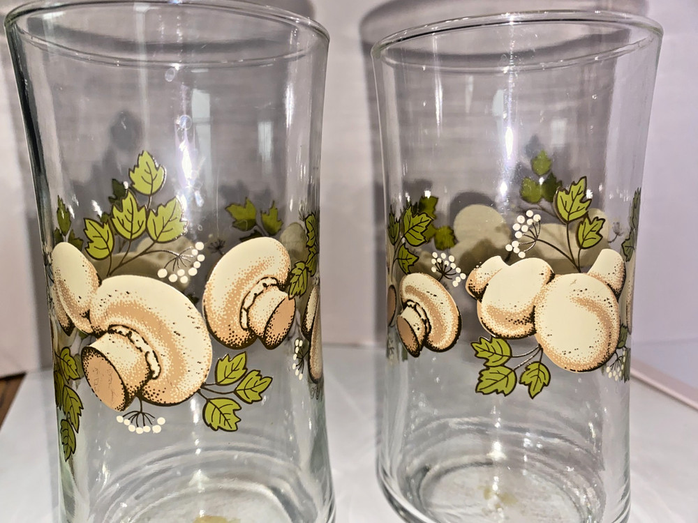 Vintage Libbey Franco Mushroom Glass Tumblers Set of 2 Retro 1970s Cottagecore