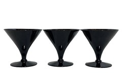 Set of 3 Vintage Barware Black Stemless Cocktail Martini Glasses Mid Century